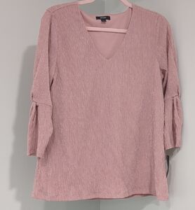 Alfani Pink Ribbed 3/4 Sleeve Blouse